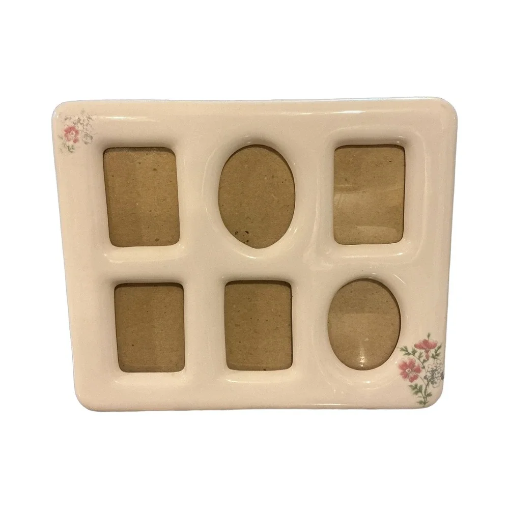 Vintage Ceramic Multi Photo Collage Frame Cream Floral Cottagecore 9x7.5